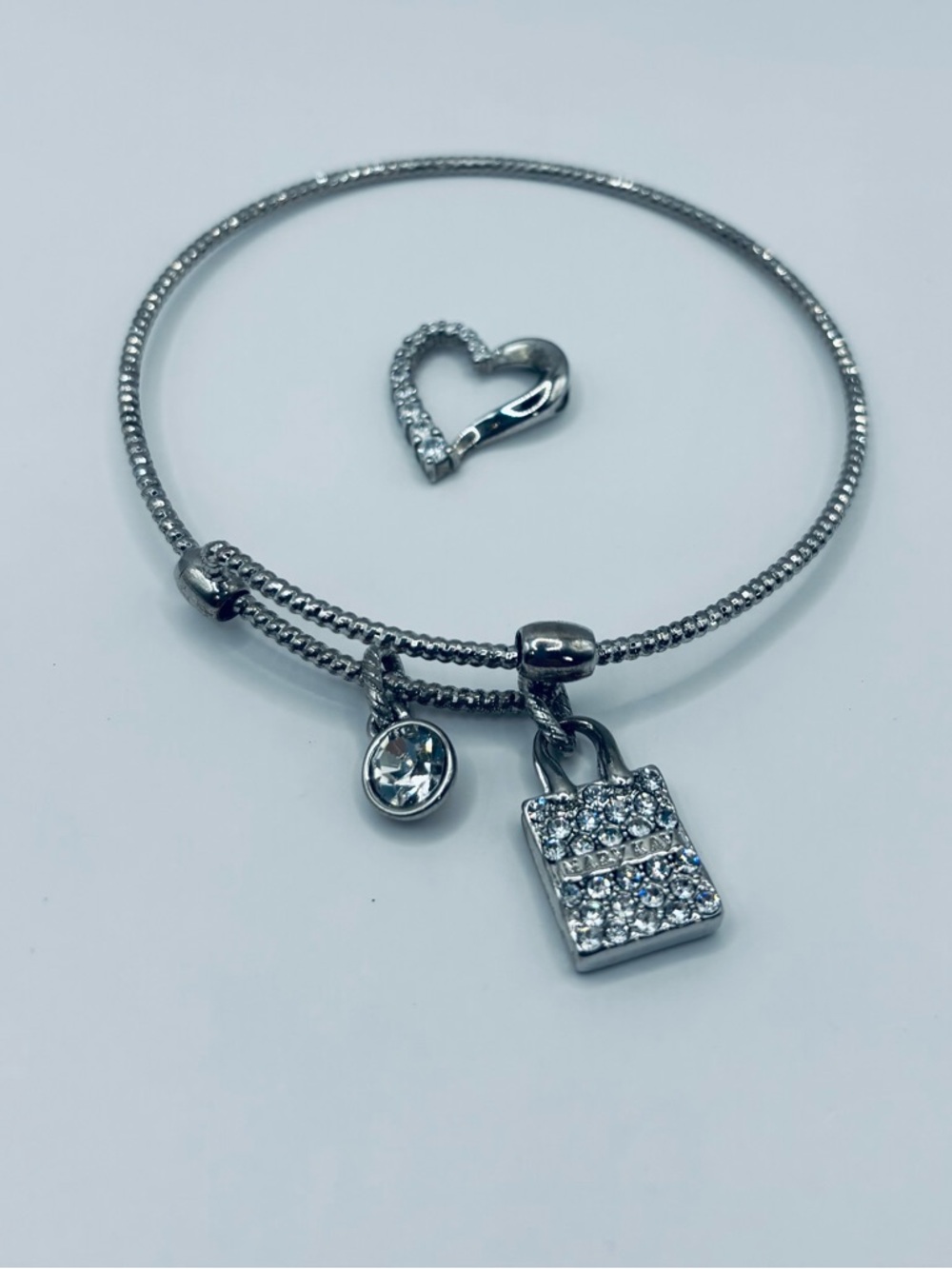 Mary Kay Silver Tone Bangle and Heart pendant.